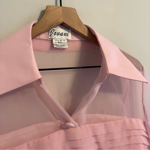 Jovani Pink Pleated Long Sleeve Top Blouse 14 - Picture 11 of 13